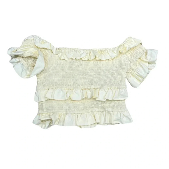 H&M pastel Yellow Off The Shoulder Frilled
Stretchy Cropped Top
Size 4 - Picture 3 of 5